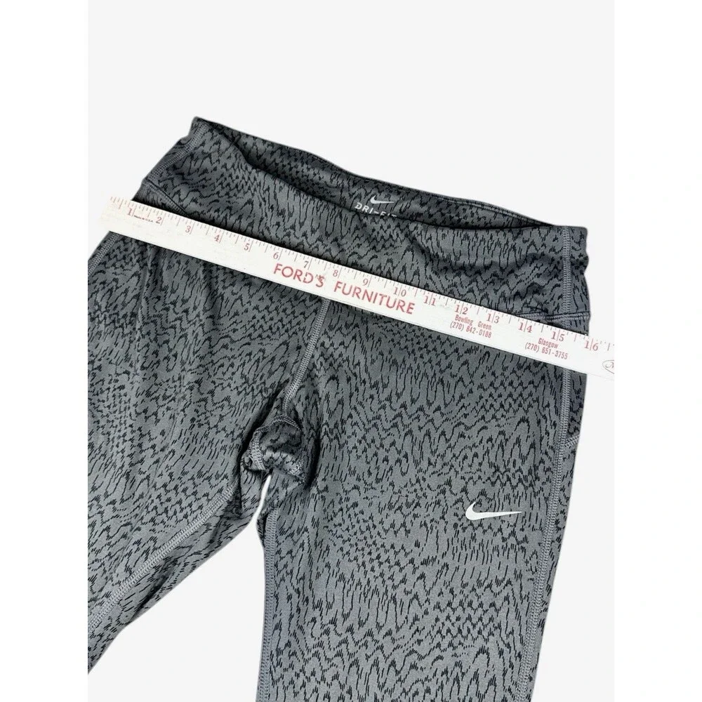 Nike Women's Power Epic Run Crop Printed Leggings Size M Grey Black Media Pocket